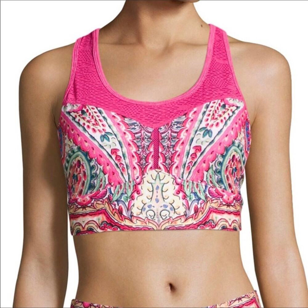 Nanette Lepore NWT Athletic Sports Bra Pink & White Racerback Long Line